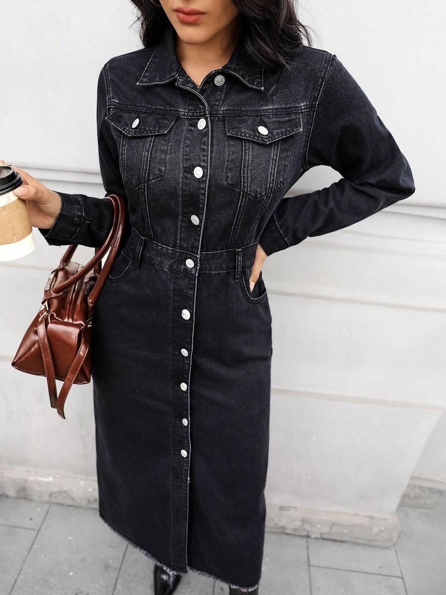 CZARNA SUKIENKA JEANS GUZIKI