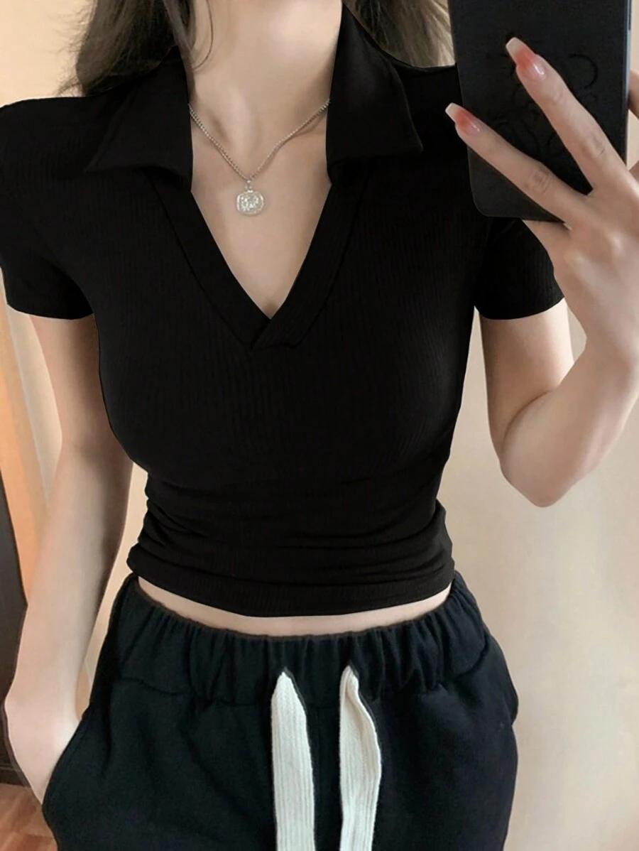 CZARNA BLUZKA V-NECK