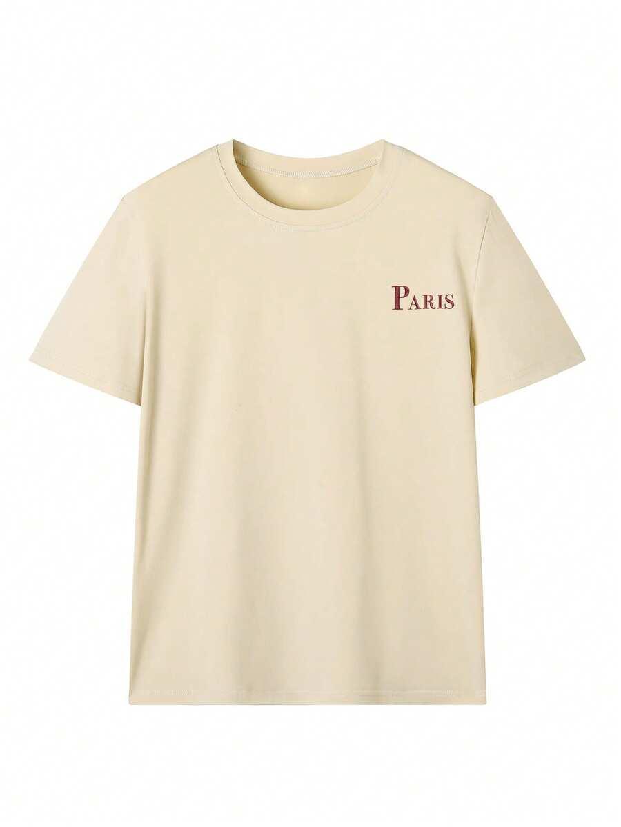 beżowy t-shirt nadruk