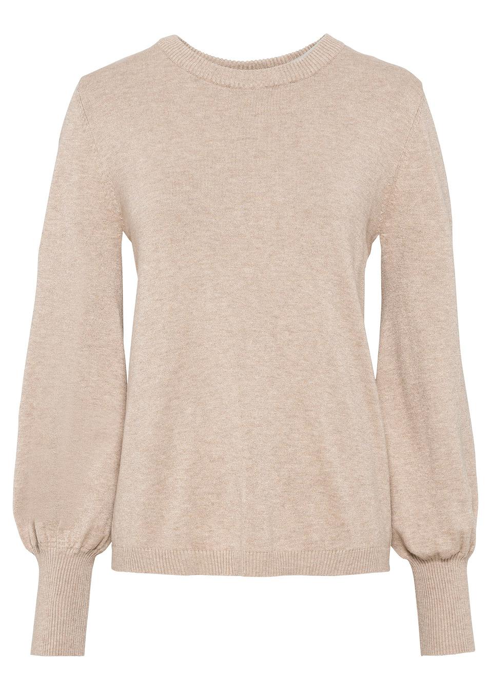 BEŻOWY SWETER OKRĄGŁY DEKOLT