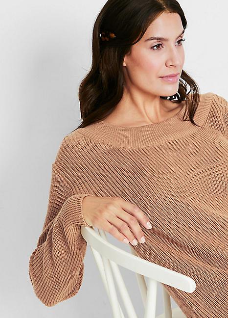 BRĄZOWY DZIANINOWY SWETER 