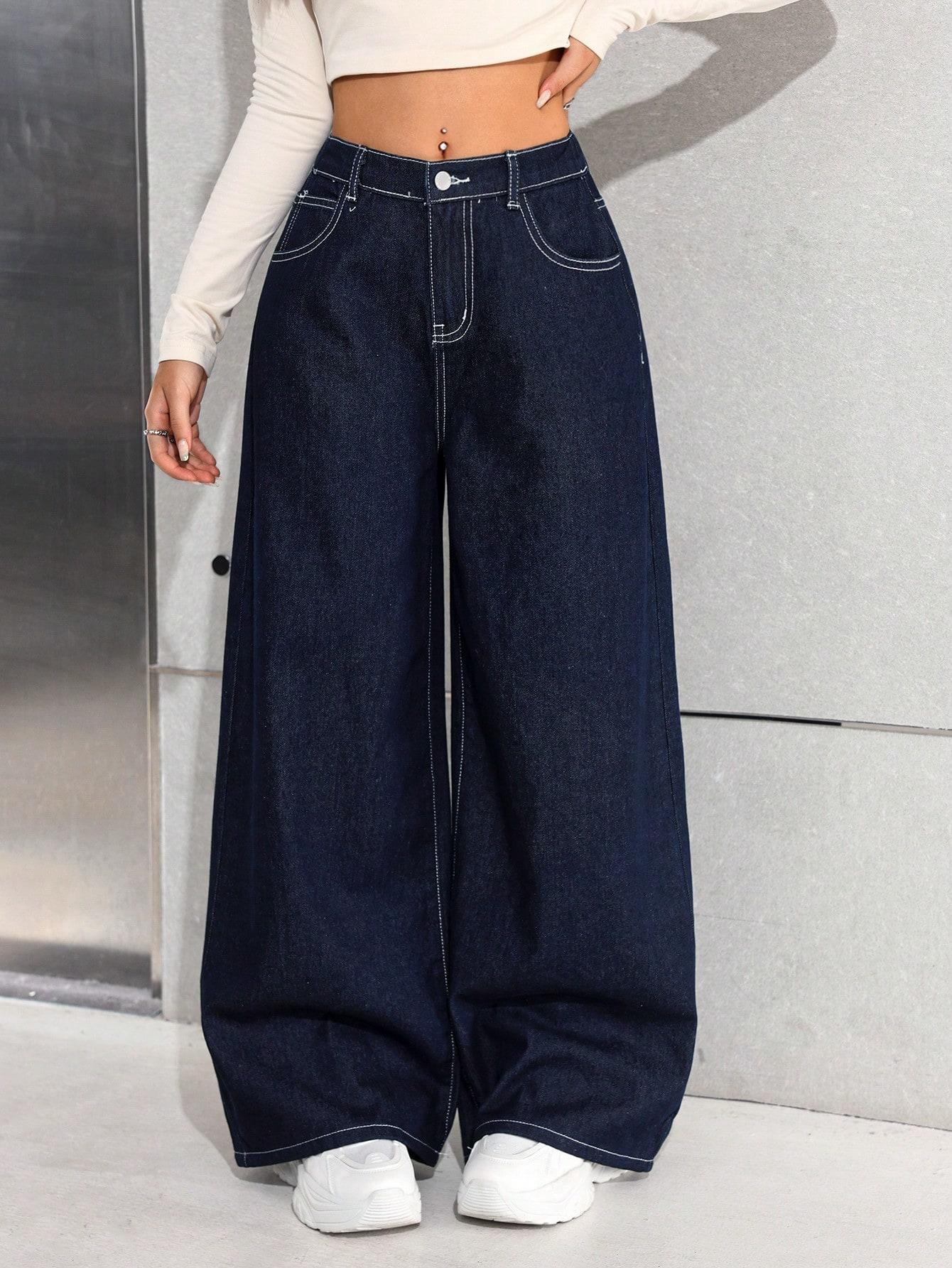 GRANATOWE SPODNIE JEANS