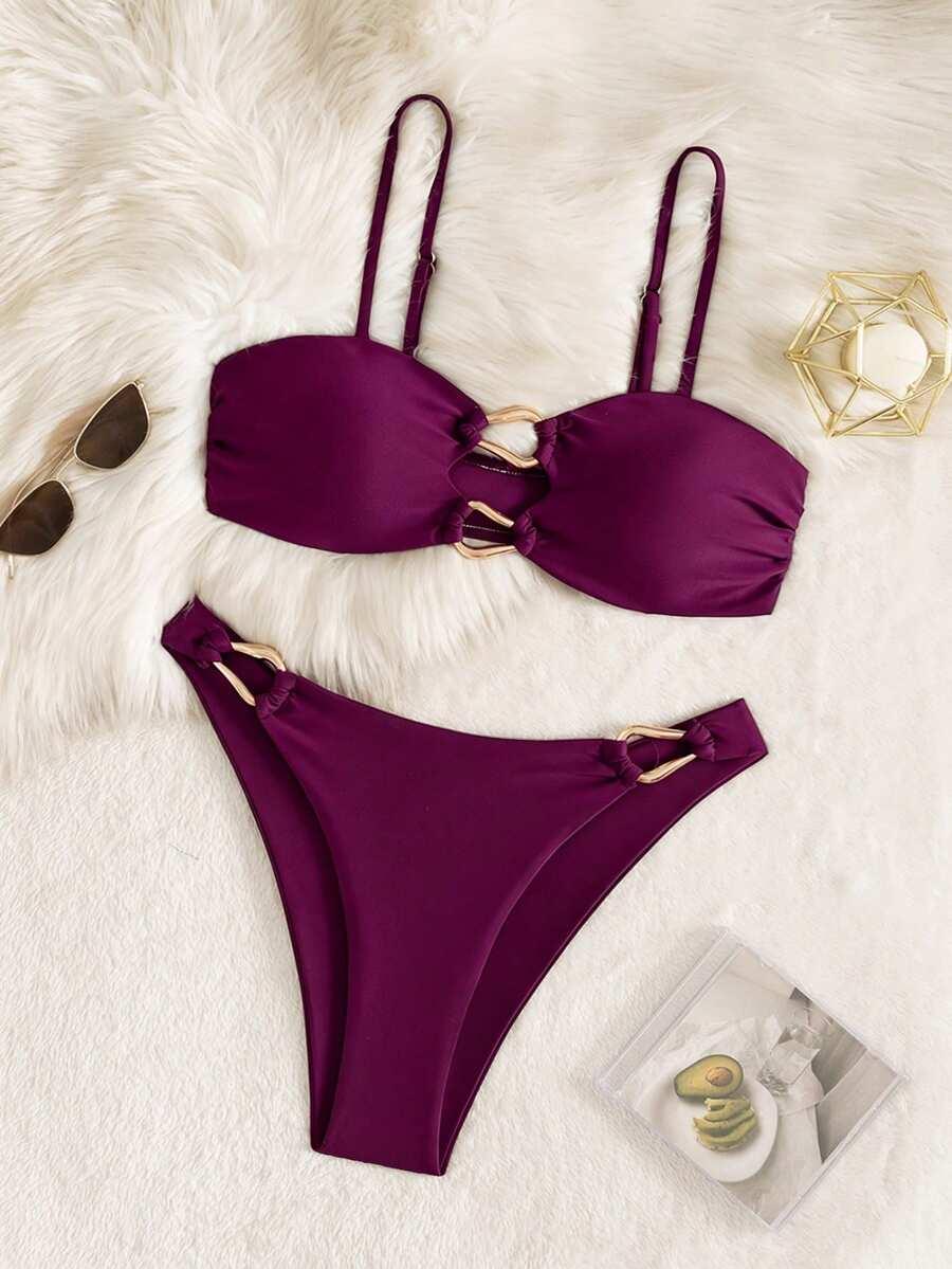 FIOLETOWY KOMPLET BIKINI ZDOBIENIE