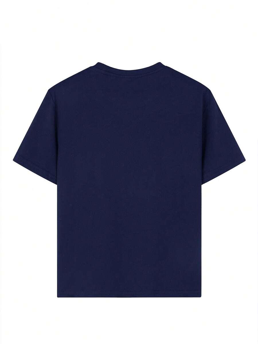 granatowy t-shirt okrągły dekolt