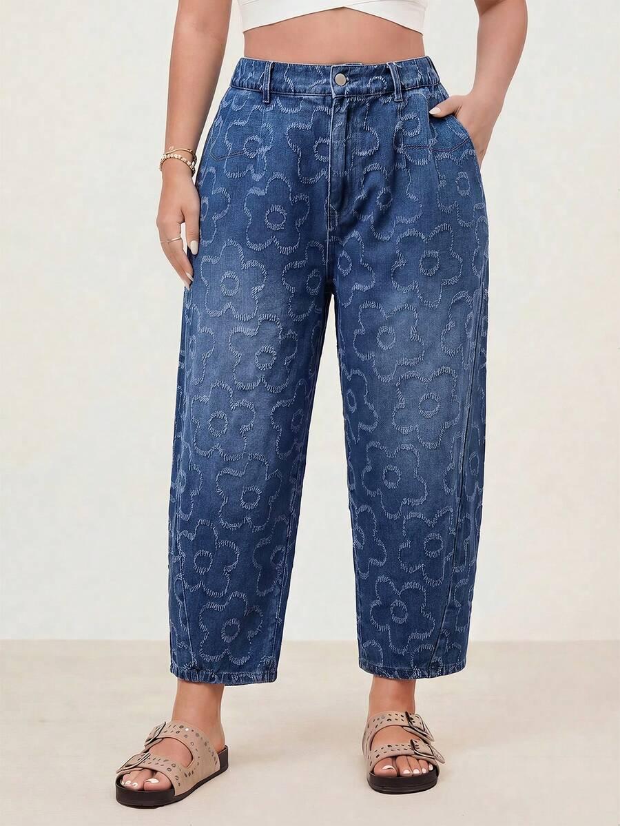 niebieskie jeansy kwiaty