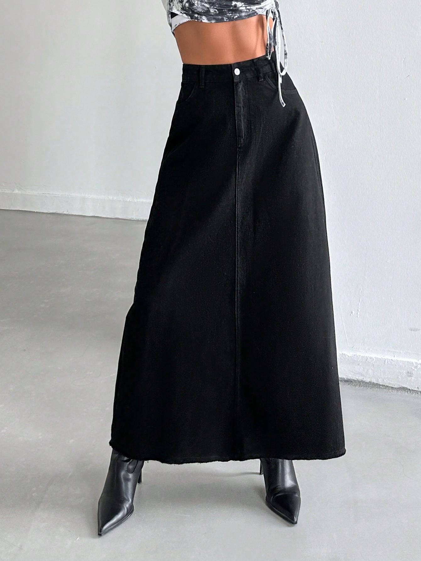 CZARNA MAXI SPÓDNICA JEANS 