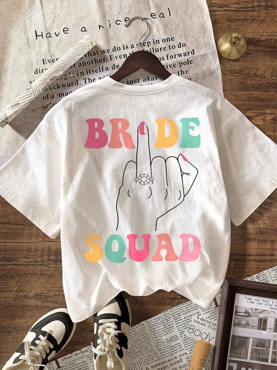 biały t-shirt okrągły dekolt print
