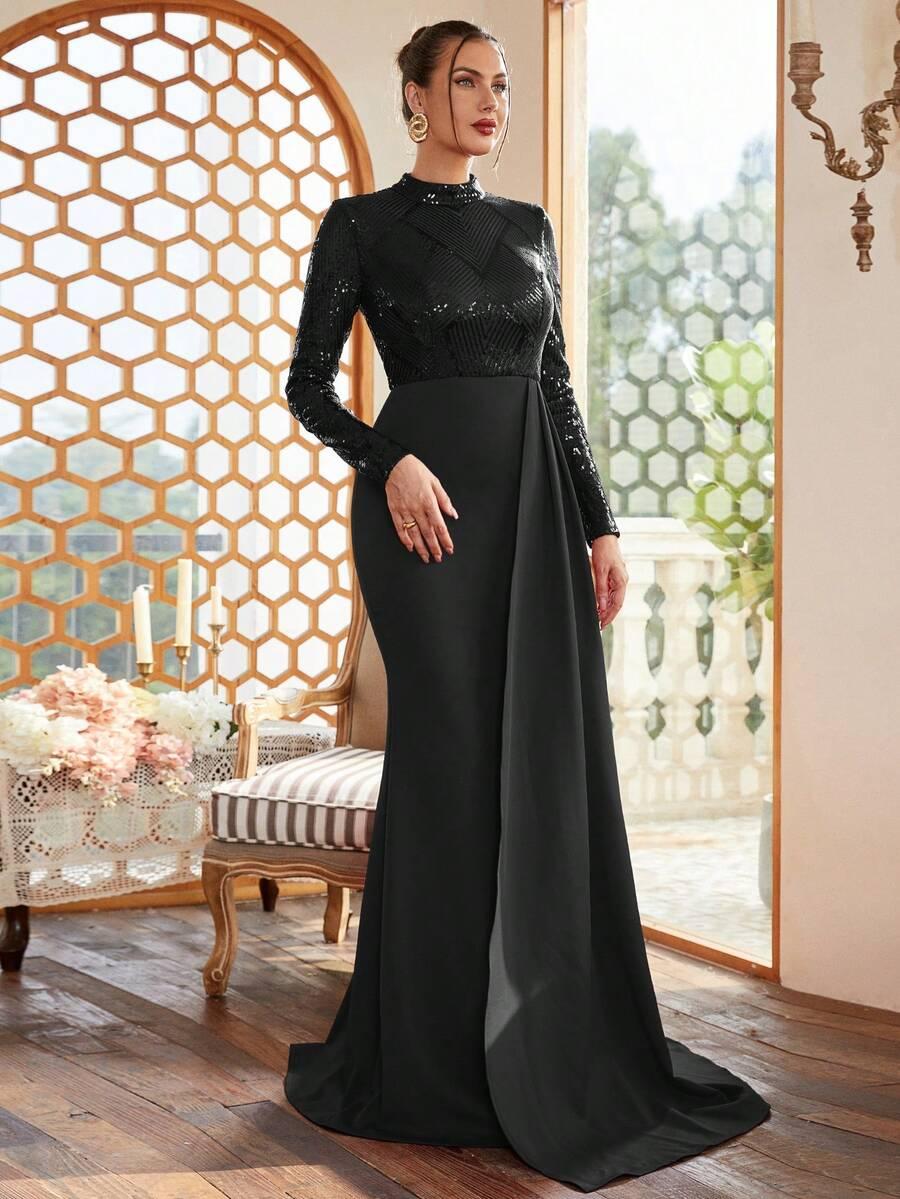 czarna maxi sukienka cekiny