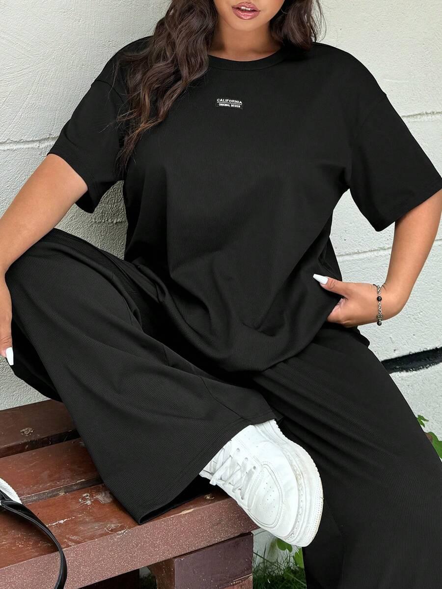 czarny KOMPLET T-SHIRT SPODNIE
