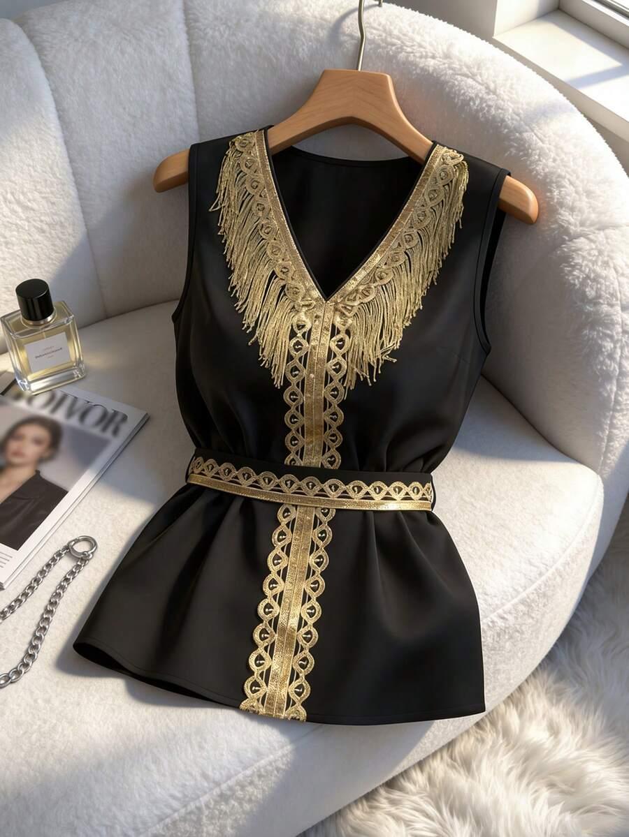 bluzka bez rękawów v-neck