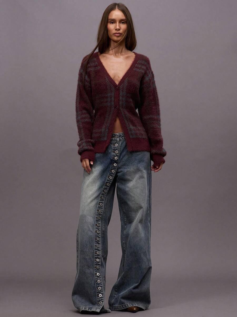 ROZPINANY SWETER V-NECK