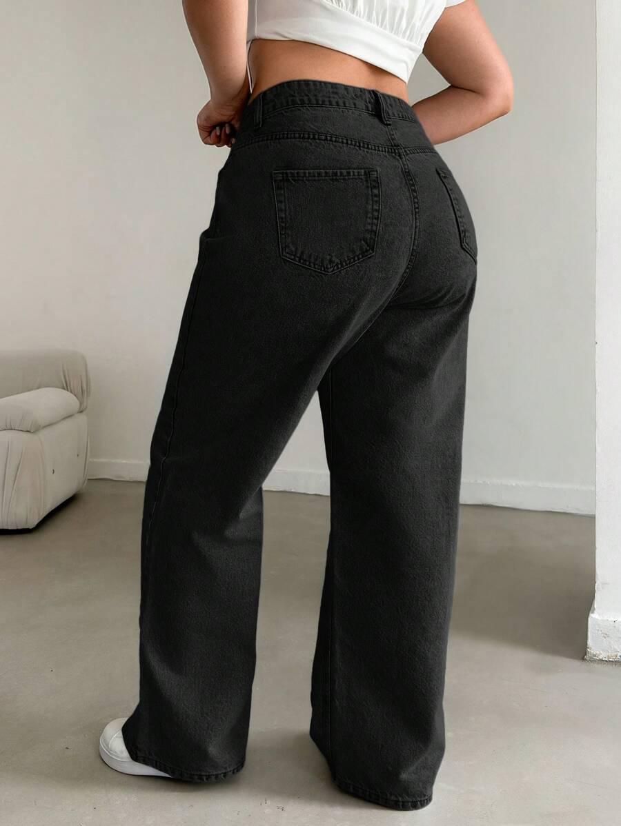 CZARNE SPODNIE JEANS SZEROKA NOGAWKA