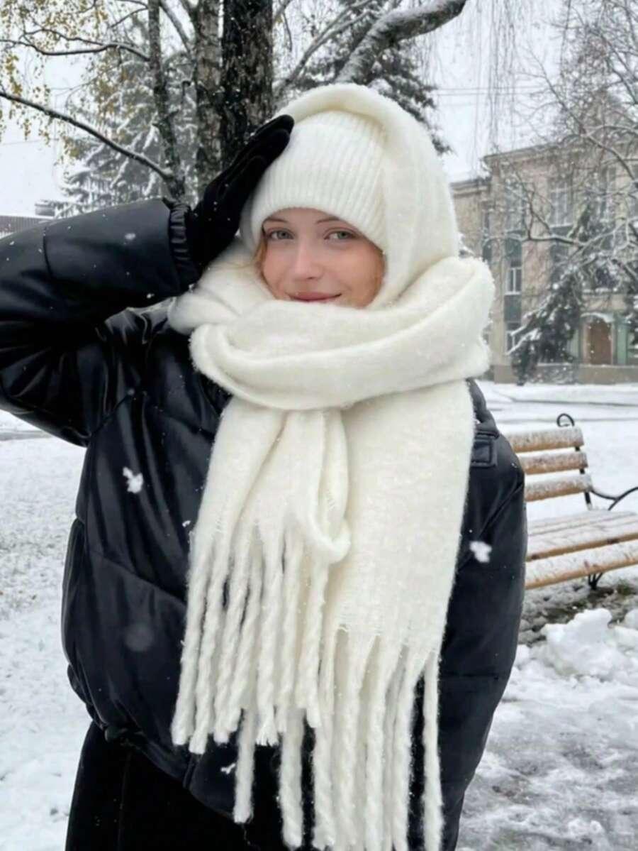 BIAŁY SZALIK FRĘDZLE