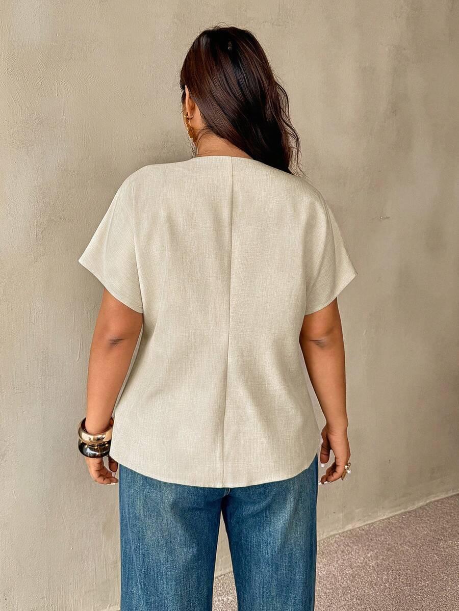 BEŻOWA BLUZKA V-NECK