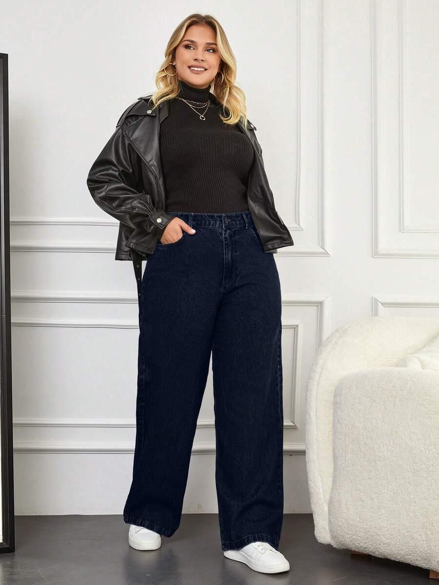 granatowe proste spodnie jeans