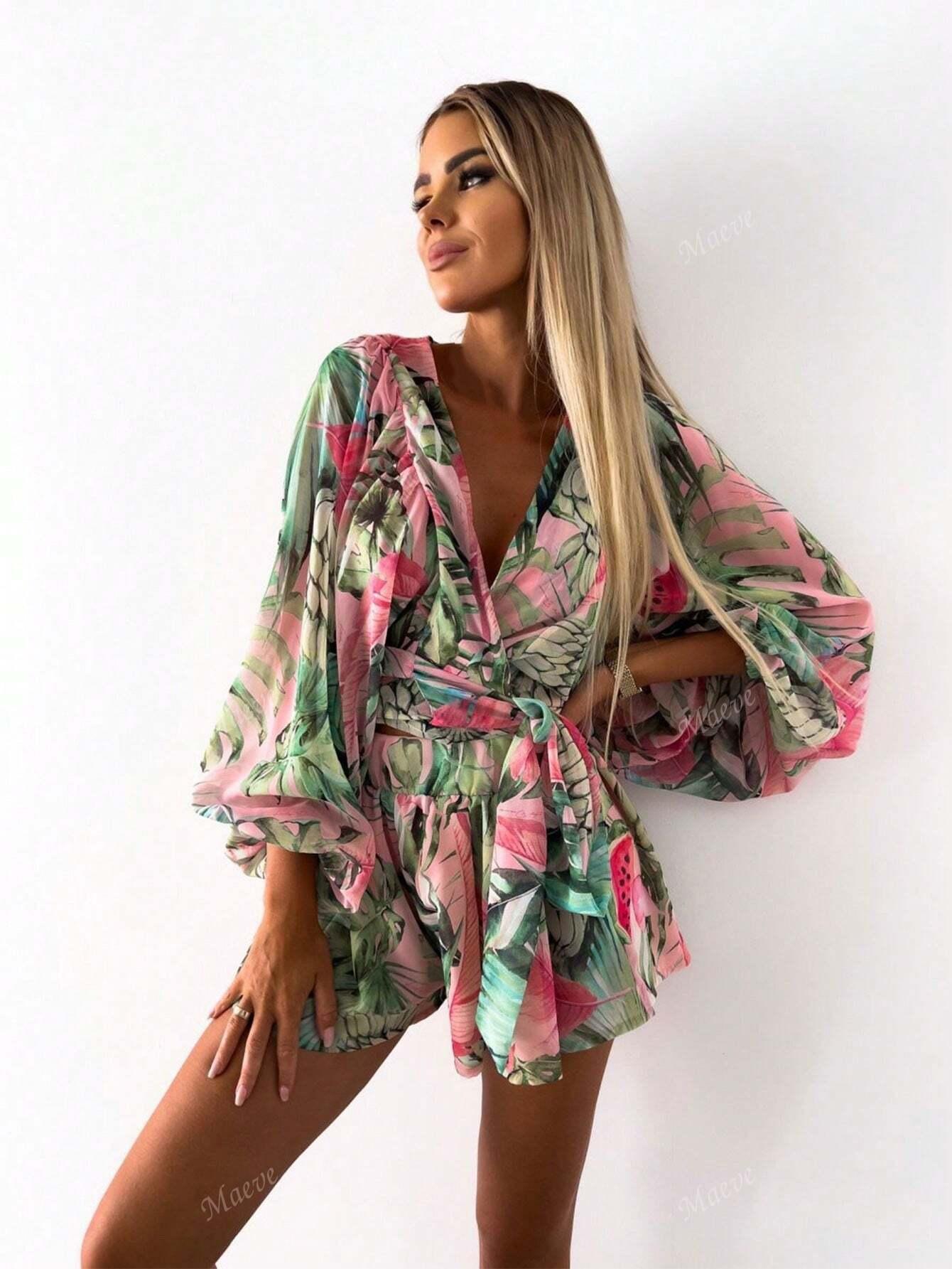 kombinezon wiązanie tropical print