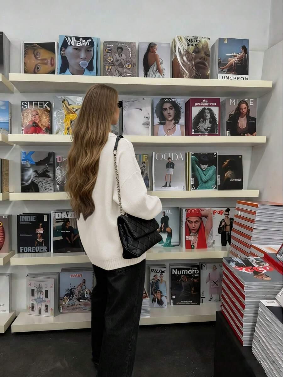 KREMOWY SWETER OKRĄGŁY DEKOLT 