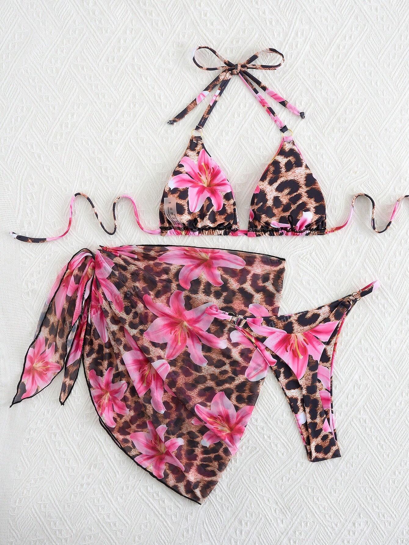 góra od bikini pareo komplet animal print kwiaty 