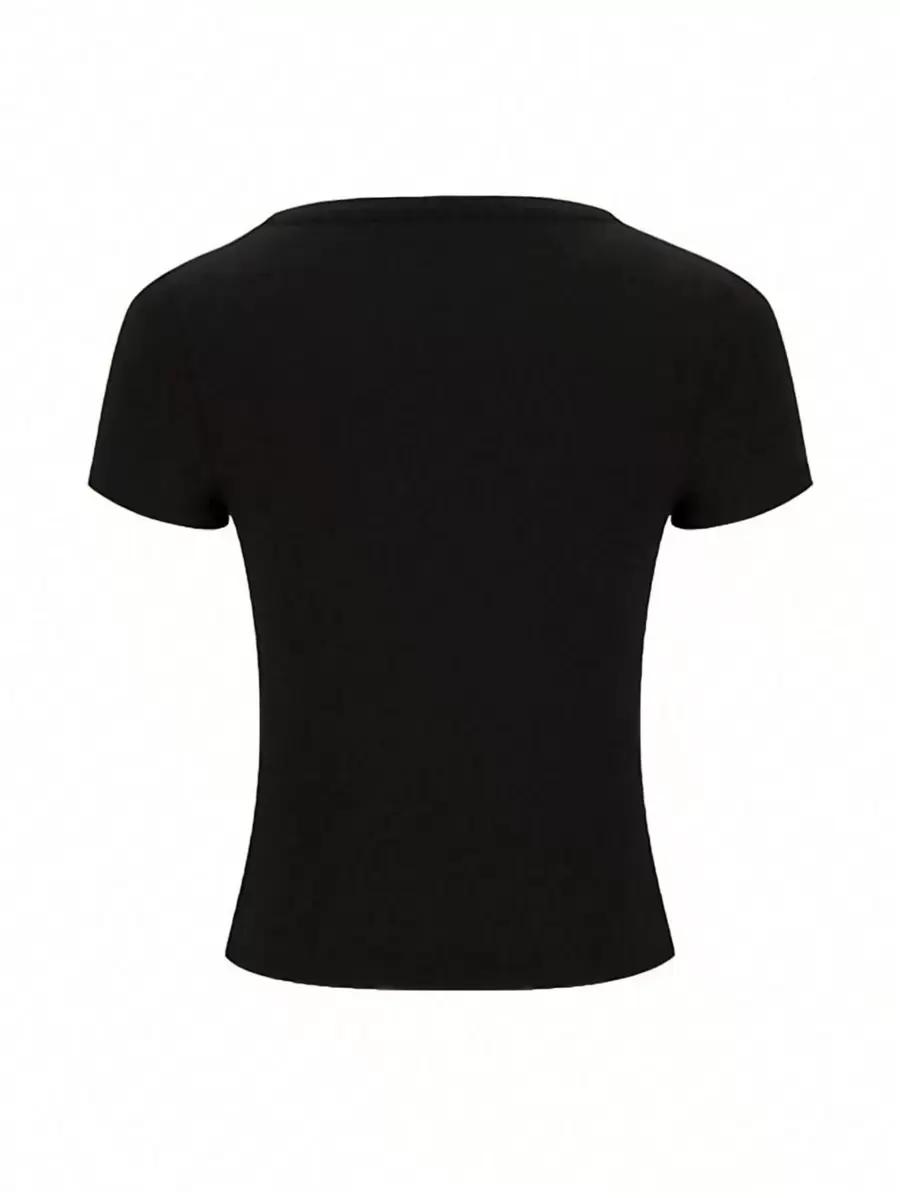 czarna dopasowana bluzka v-neck krótki rękaw