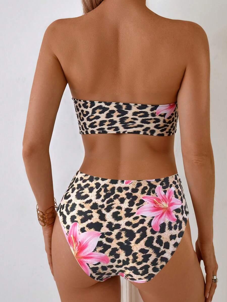 DWUCZĘŚCIOWY STRÓJ KĄPIELOWY ANIMAL PRINT KWIATY 