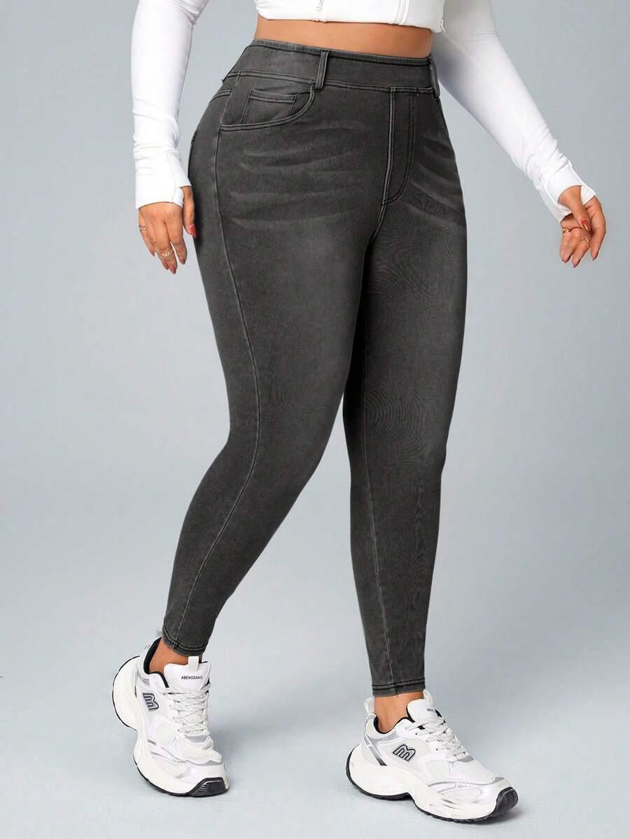 SZARE LEGGINSY IMITACJA JEANSU 