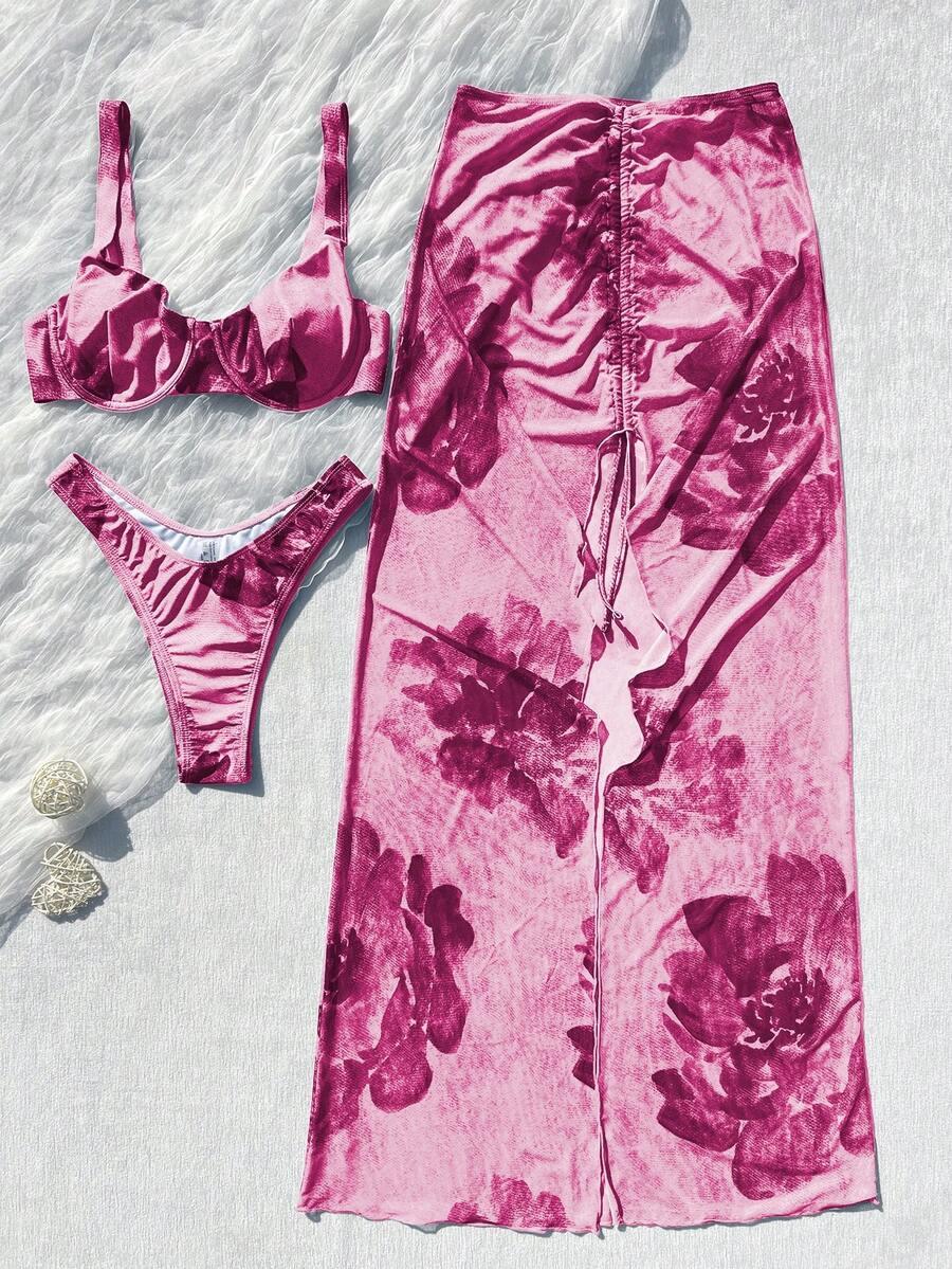 komplet DWUCZĘŚCIOWY STRÓJ KĄPIELOWY sarong wzór tie dye