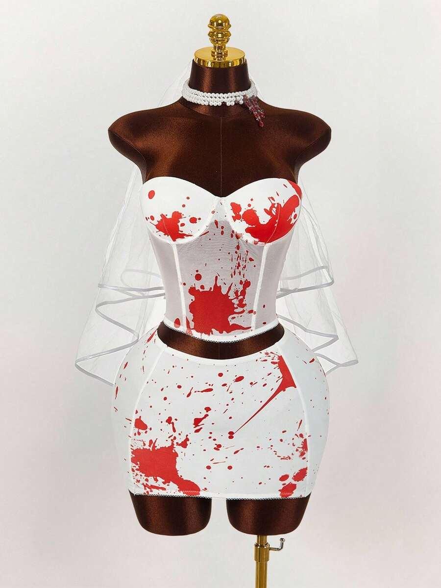 STRÓJ HALLOWEEN BIUSTONOSZ BANDEAU I MINI SPÓDNICZKA