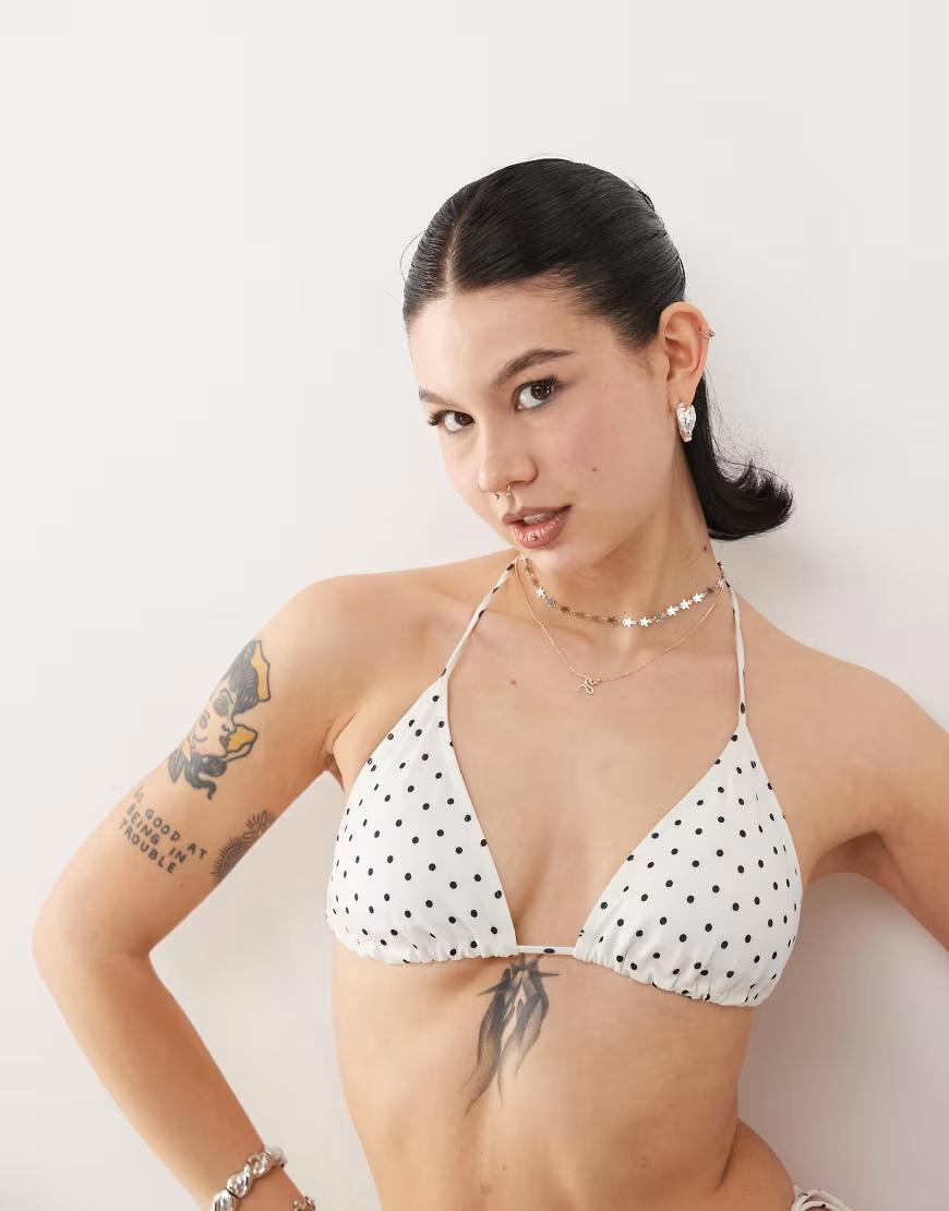 biała góra od bikini wzór groszki