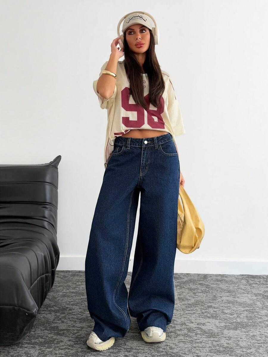 GRANATOWE SPODNIE JEANS