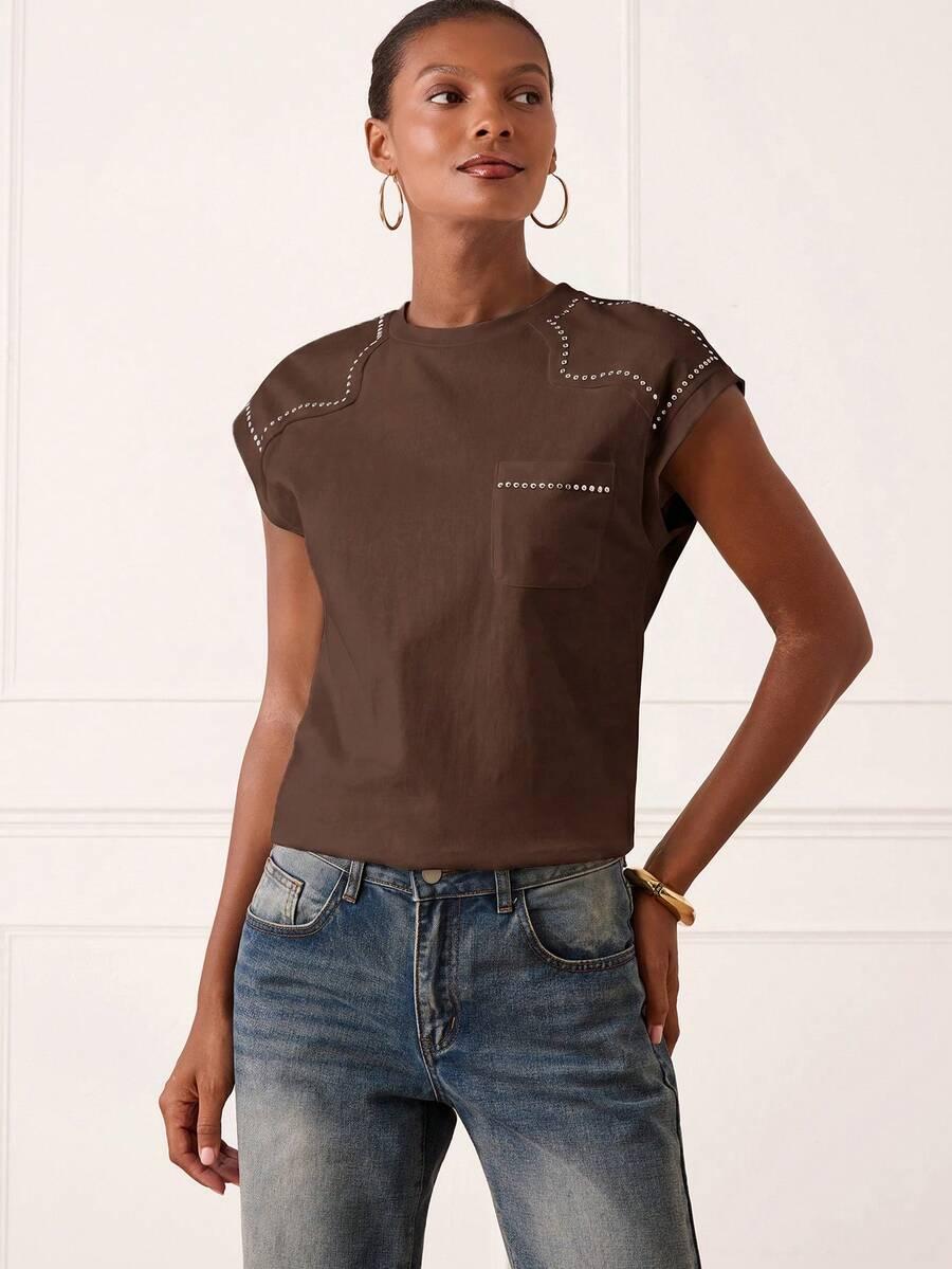 brązowy t-shirt krótki rękaw