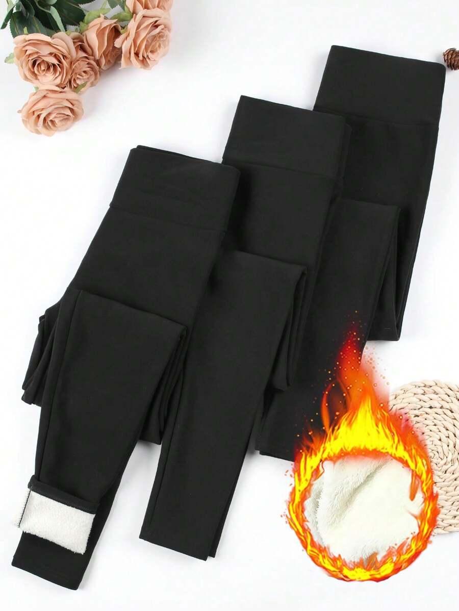 czarne ocieplane legginsy 3-pack