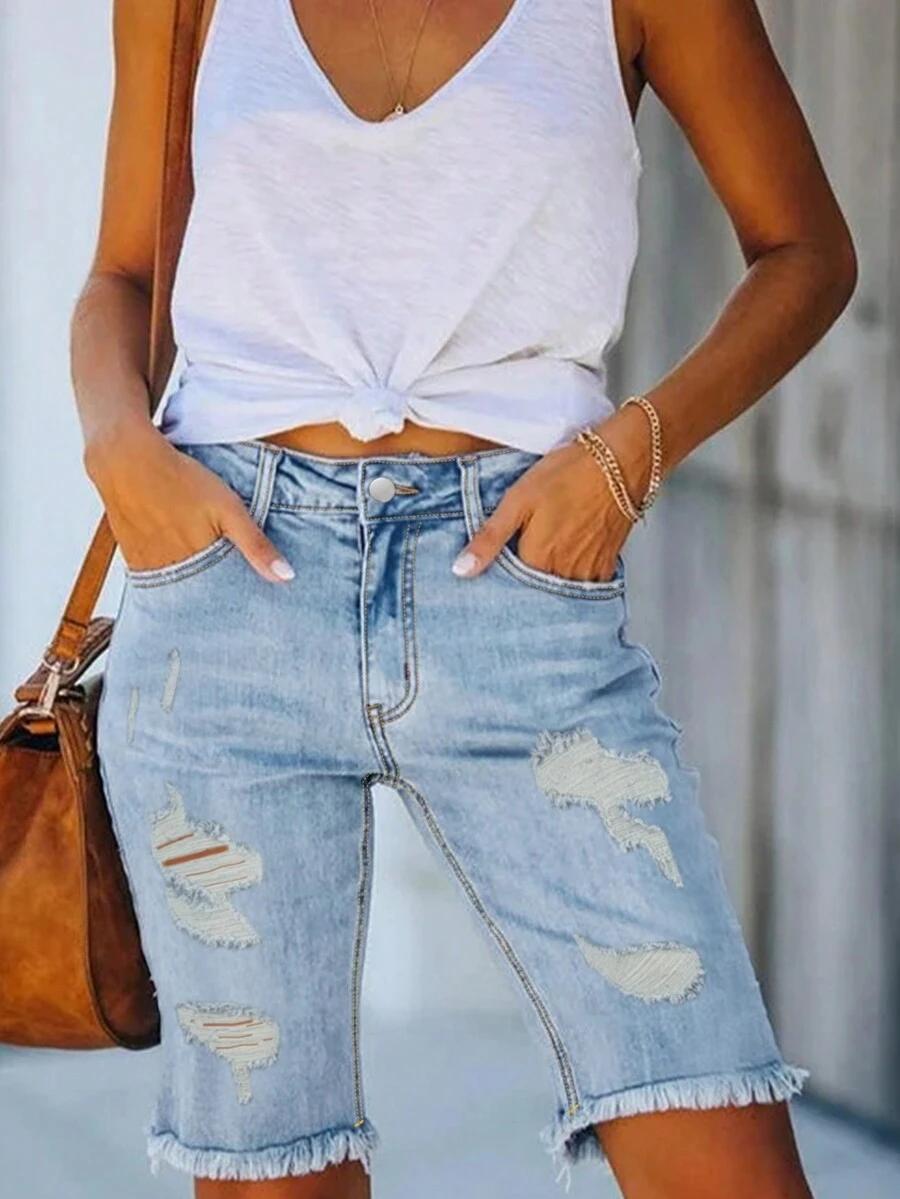 krótkie spodenki jeans przetarcia