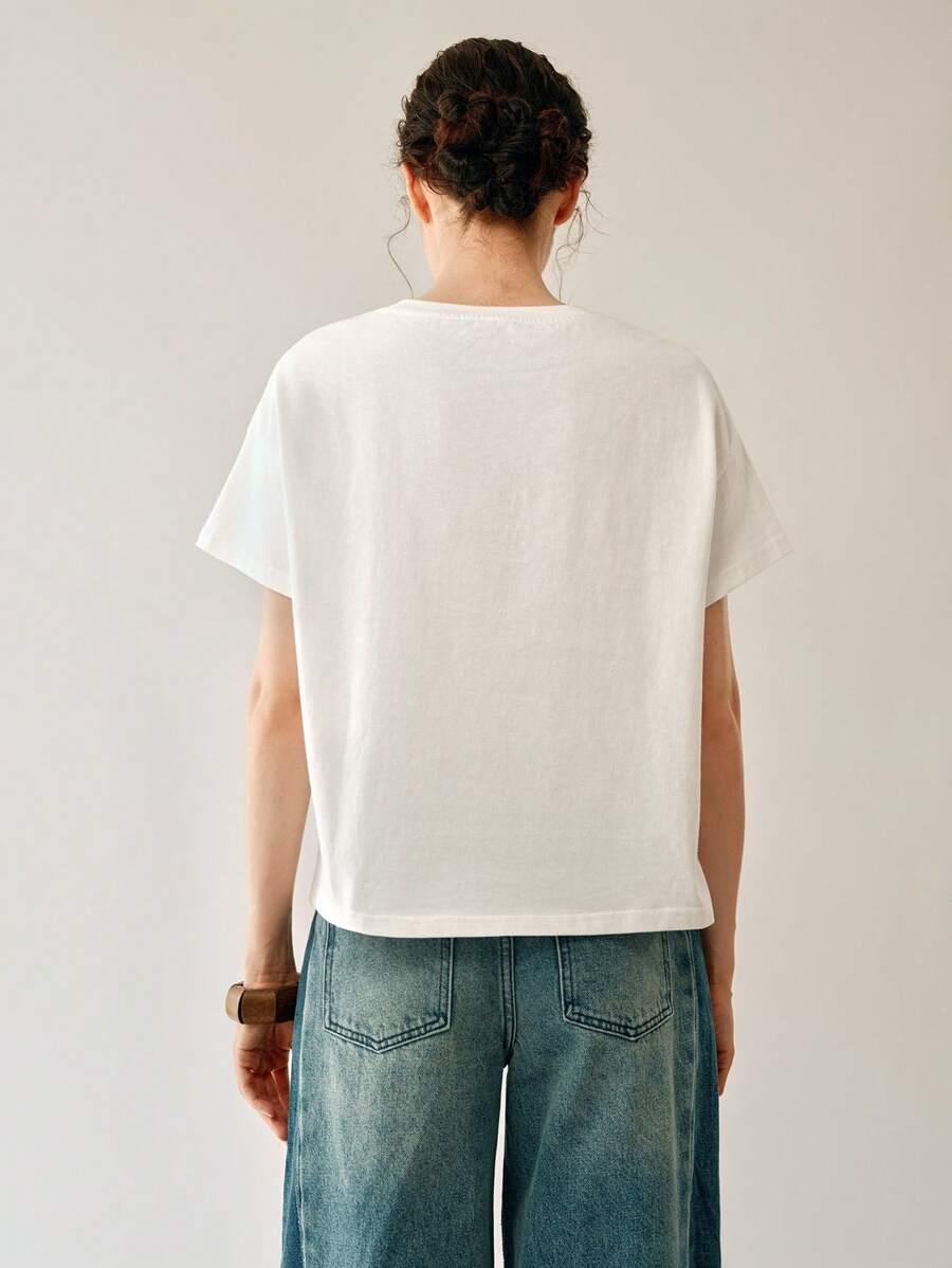 BIAŁY T-SHIRT OKRĄGŁY DEKOLT