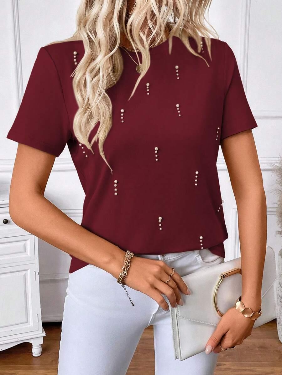 bordowy t-shirt krótki rękaw