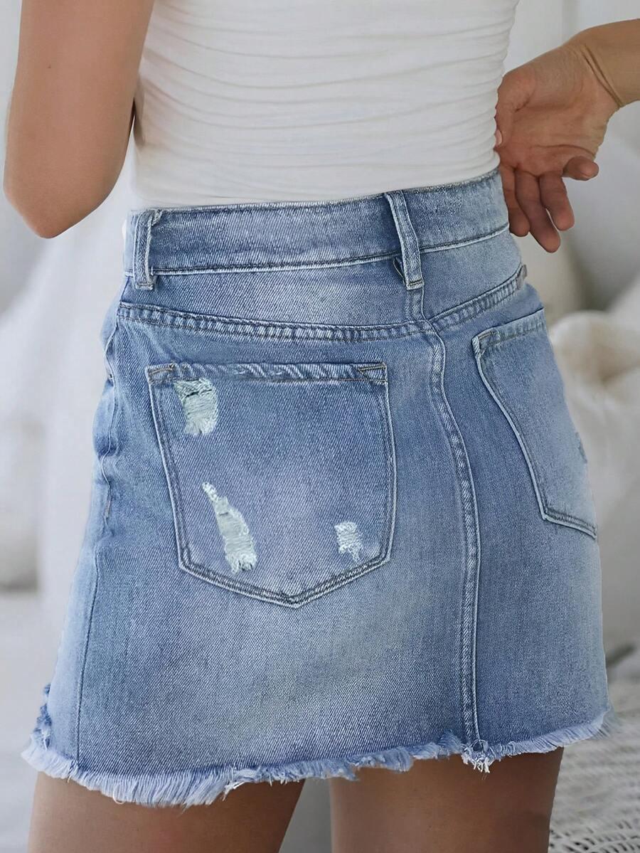 niebieska mini spódnica jeans ripped