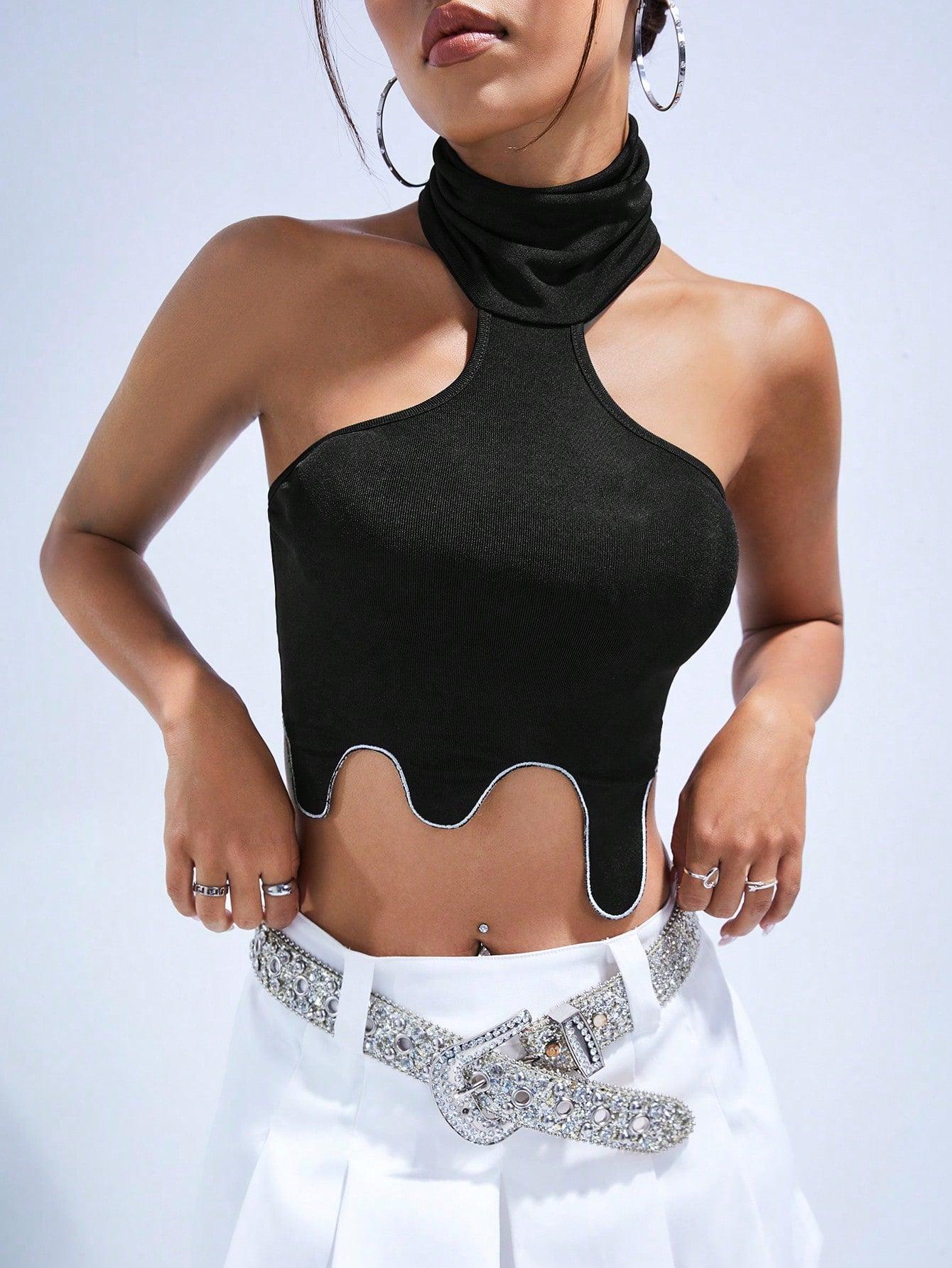 CROP TOP PRĄŻKI STÓJKA ODKRYTE PLECY