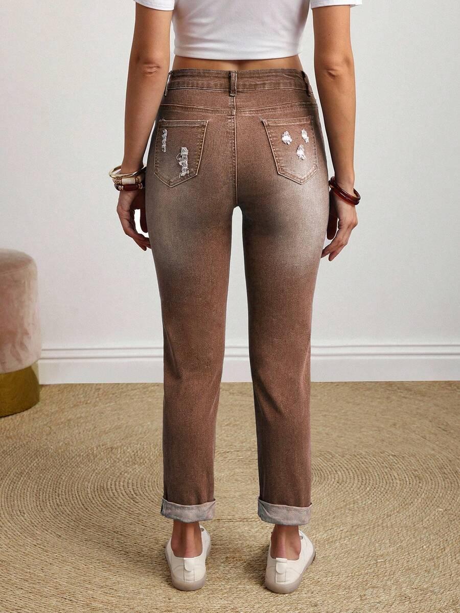 BRĄZOWE SPODNIE JEANS HAFT