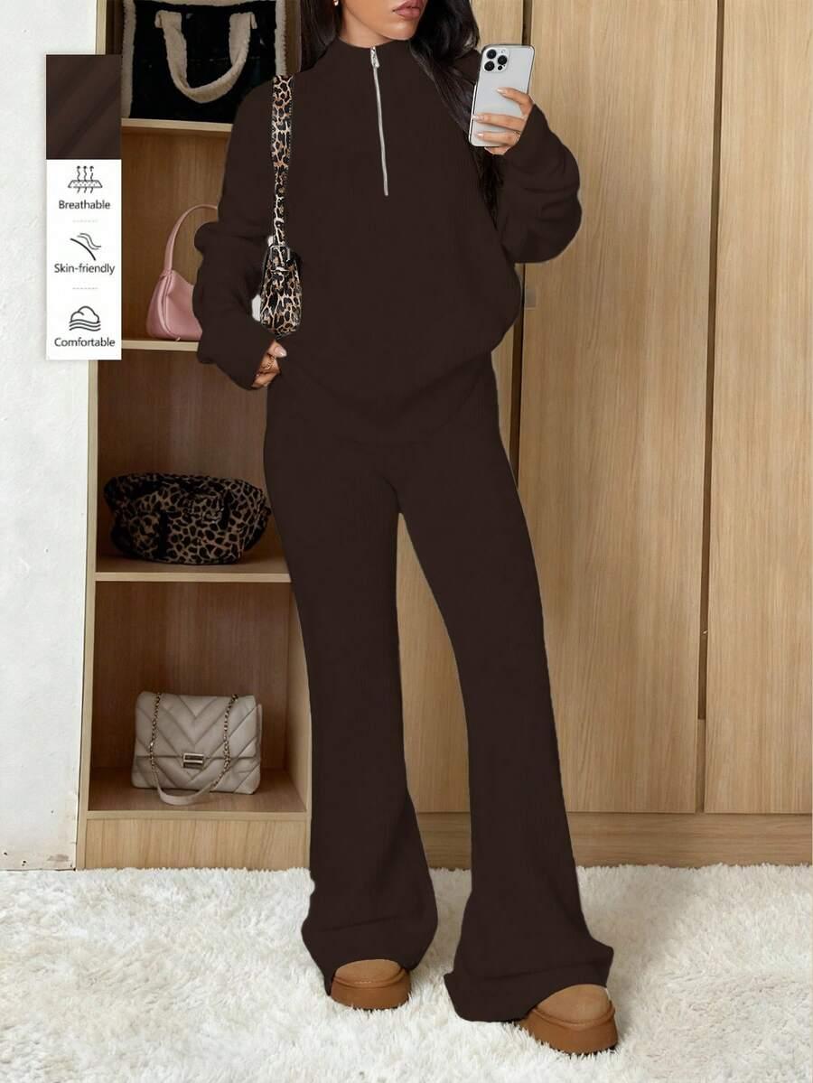 DZIANINOWY KOMPLET SWETER SPODNIE