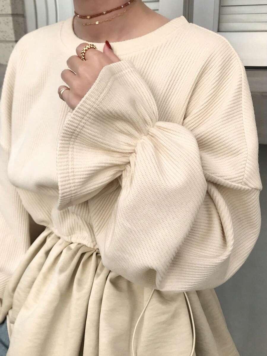 BEŻOWY SWETER OKRĄGŁY DEKOLT 