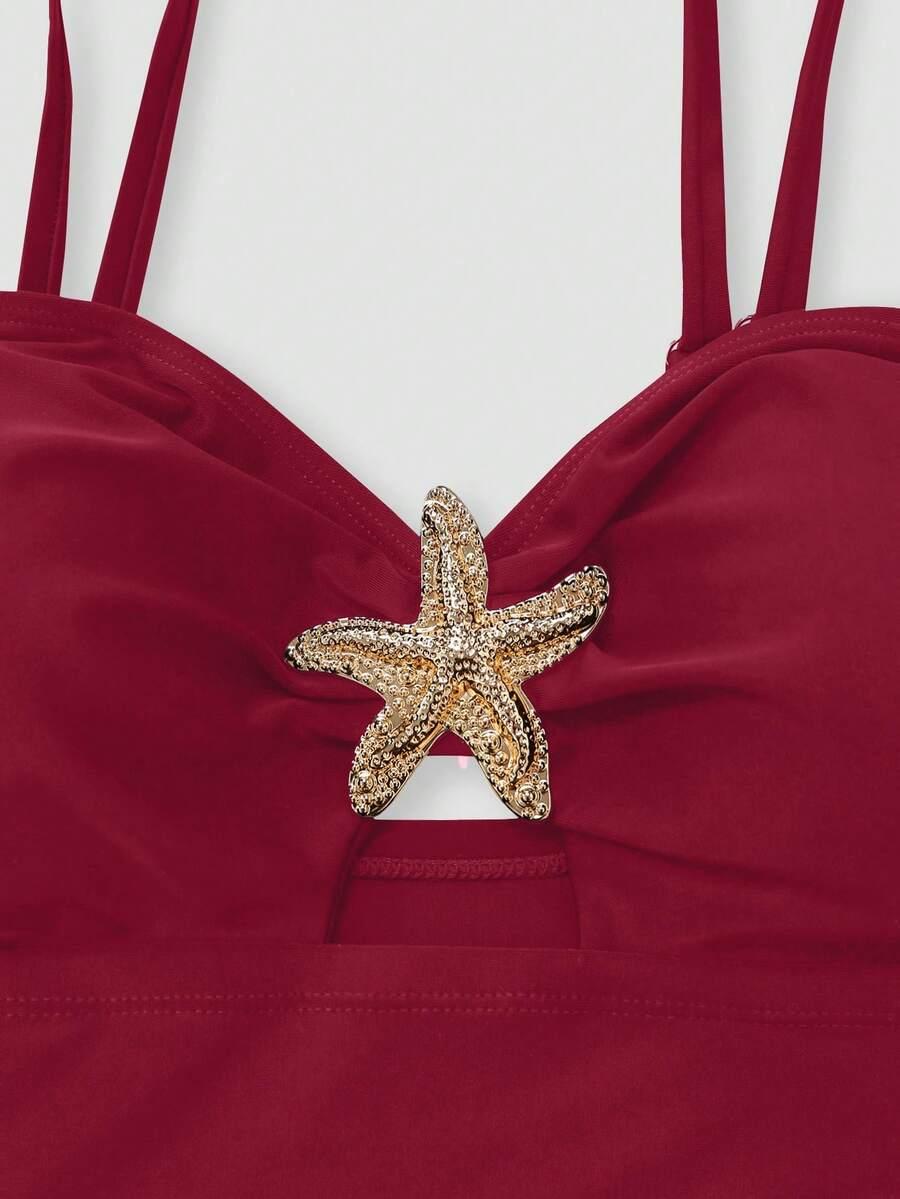 czerwony jednoczęściowy strój kąpielowy sarong komplet