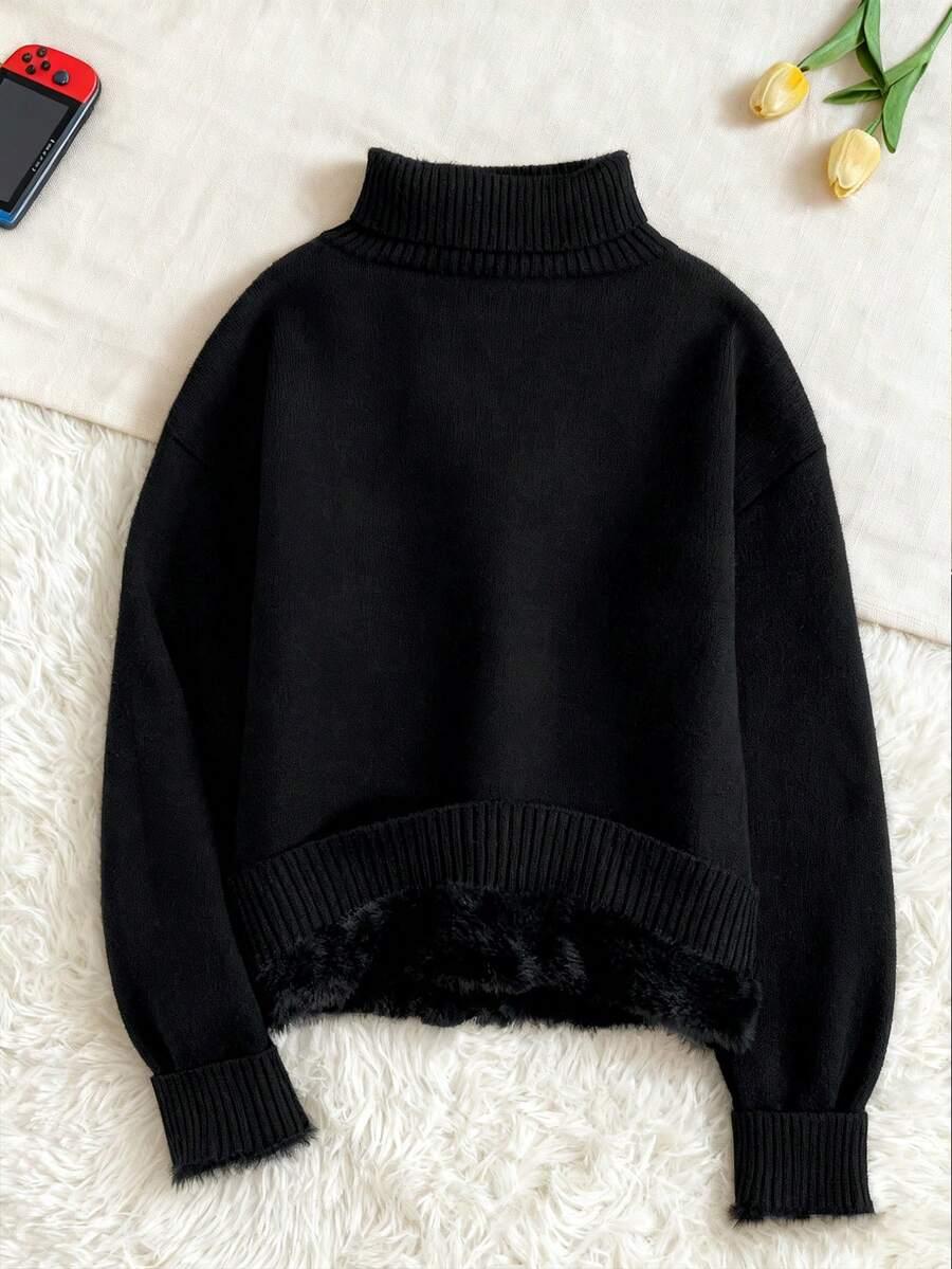 CZARNY ocieplany sweter golf
