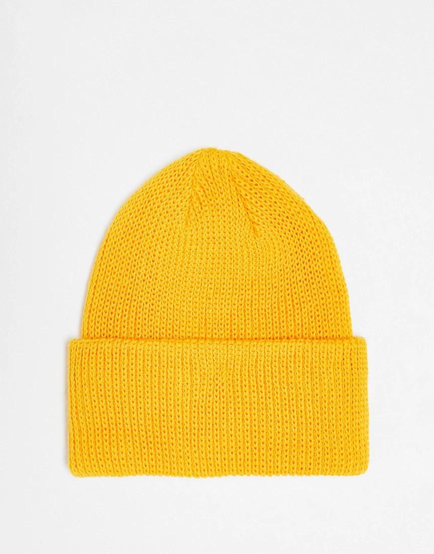 dzianinowa żółta czapka beanie naszywka logo