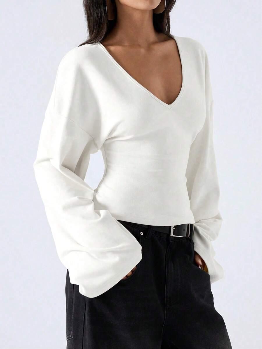 BIAŁA BLUZKA V-NECK 
