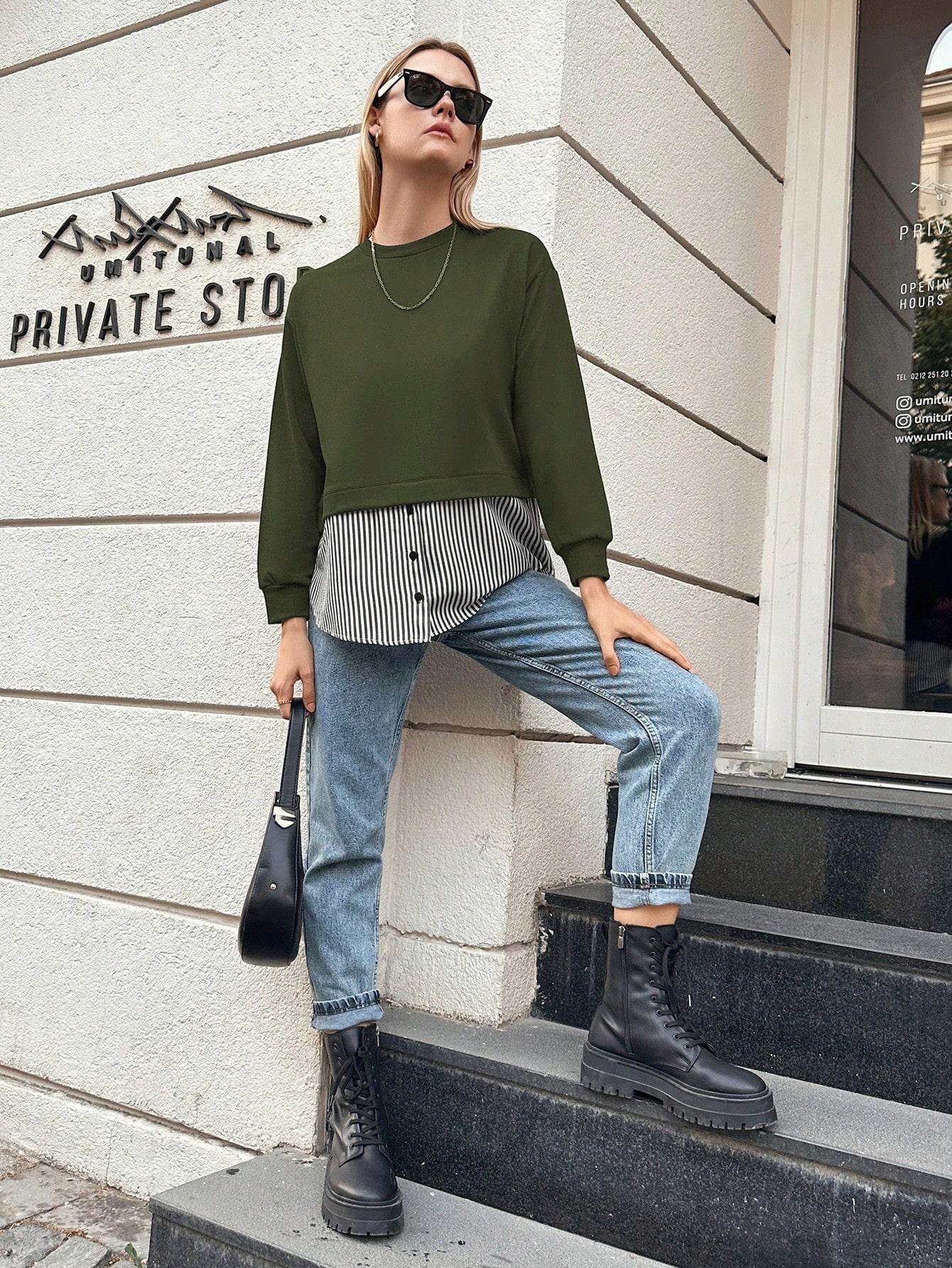 zielona bluza z imitacją koszuli