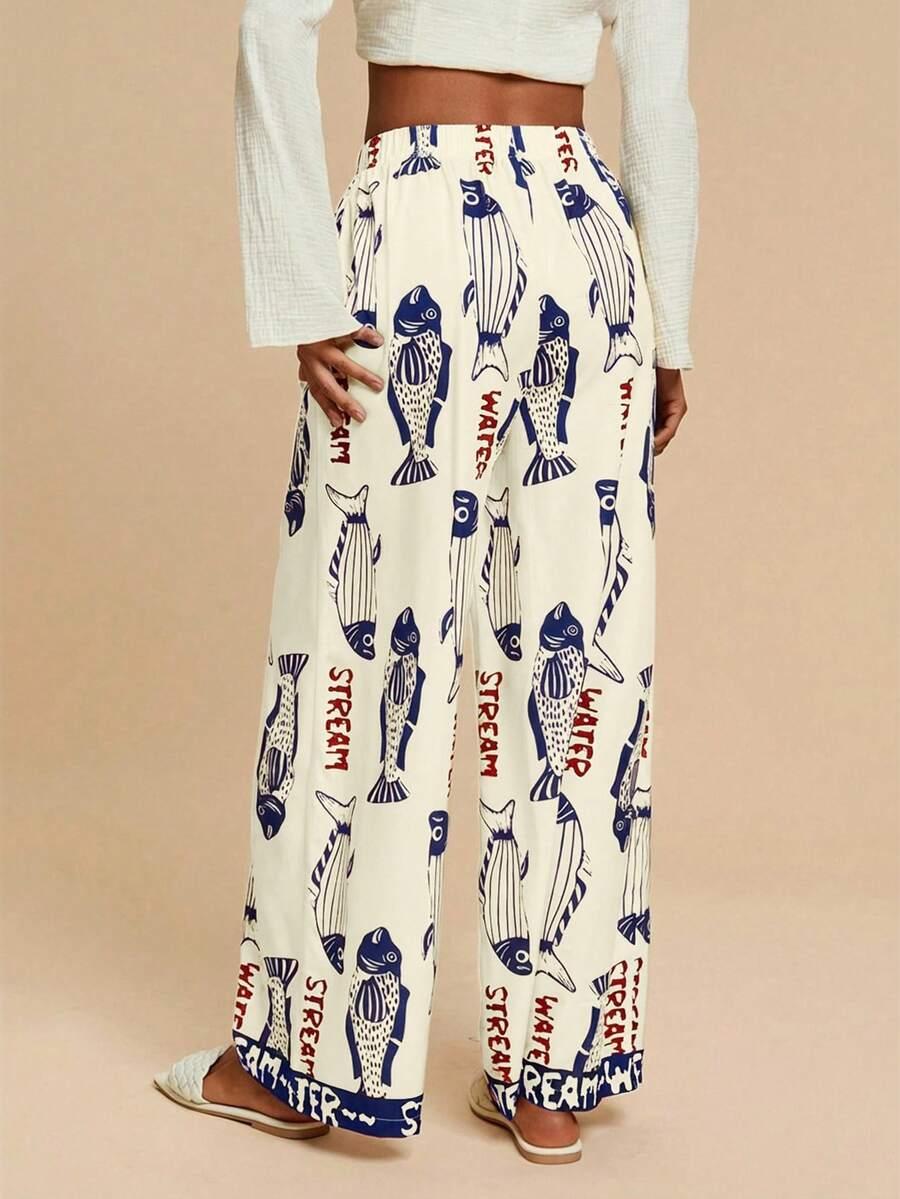 spodnie prosta nogawka print