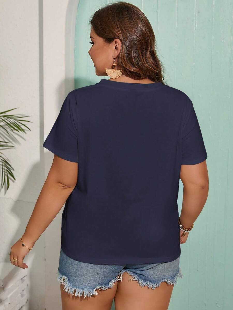 GRANATOWY T-SHIRT V NECK HAFT
