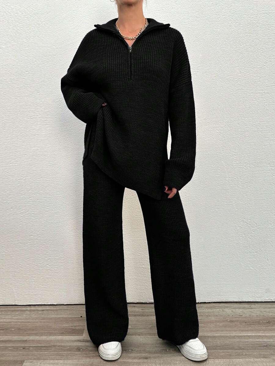 CZARNY KOMPLET SWETER SPODNIE