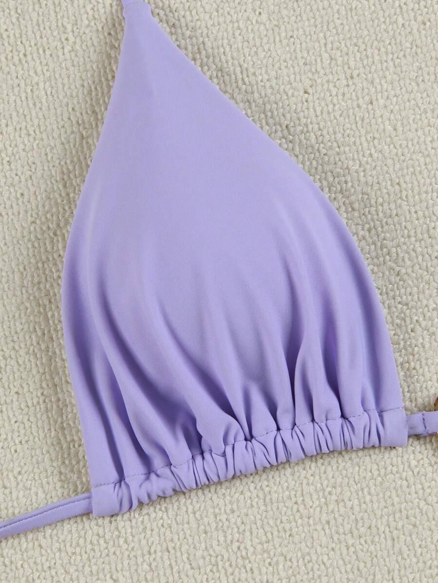 fioletowa góra od bikini wiązanie zdobienie 