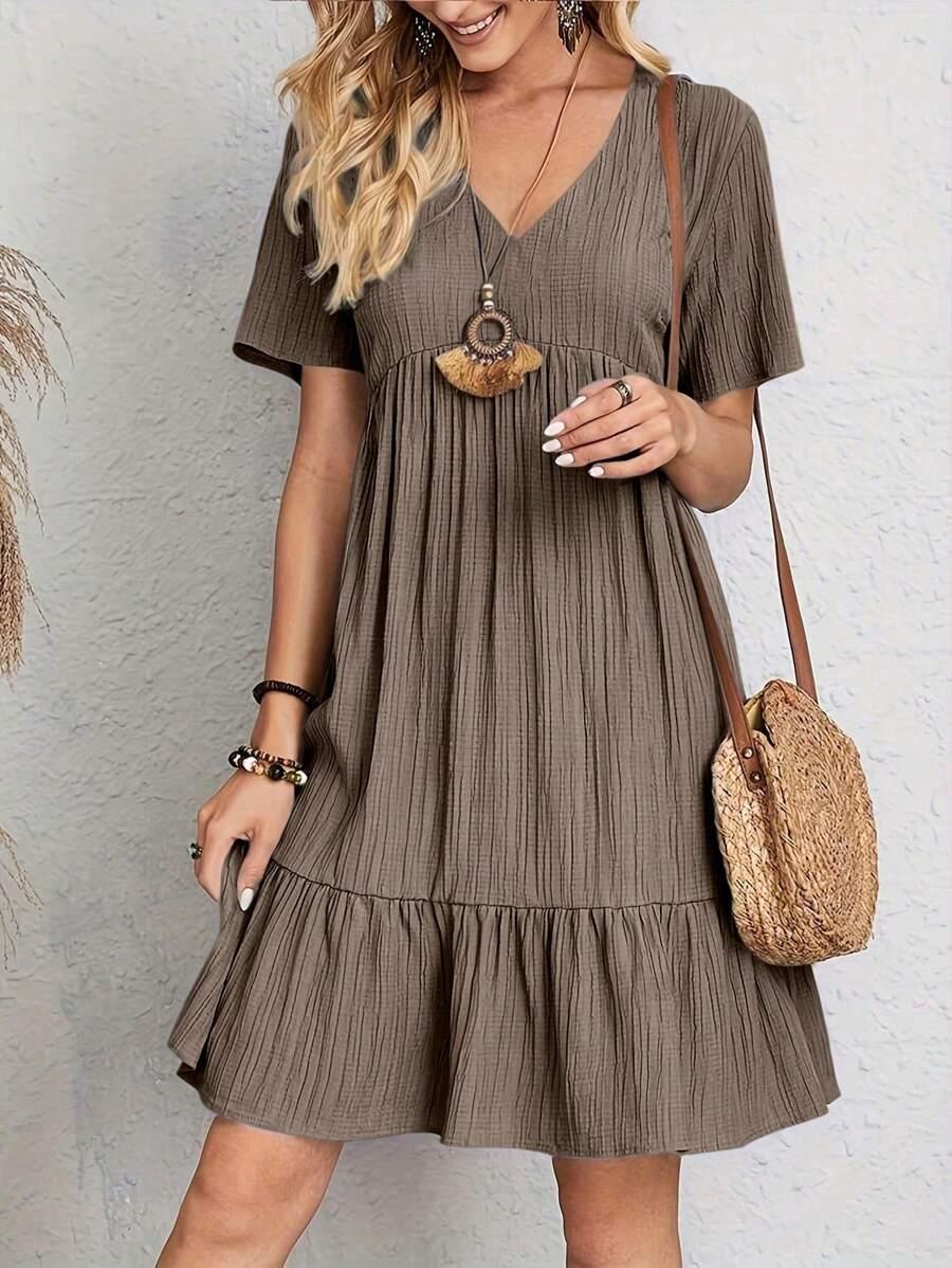 BRĄZOWA SUKIENKA V-NECK 