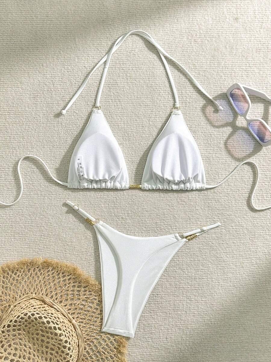 BIAŁY KOMPLET BIKINI STRINGI